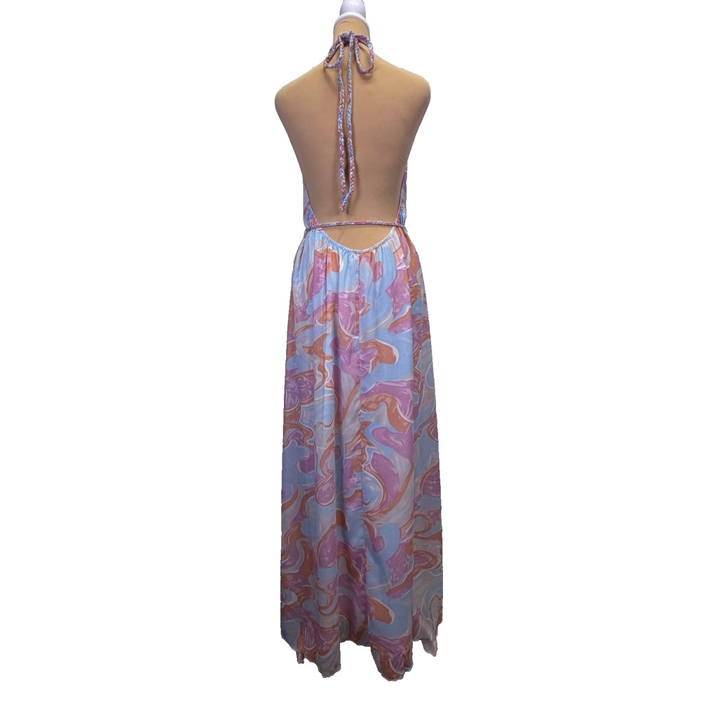 AAKAA Your New Muse Halter Maxi Dress Size S Pink Blue Abstract Resort NWT - Picture 4 of 10